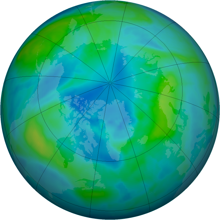Arctic ozone map for 08 October 2009